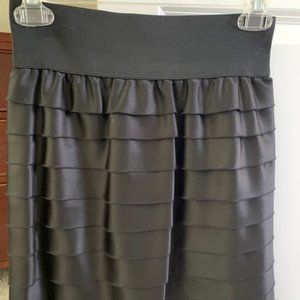 Black satin tiered mini skirt